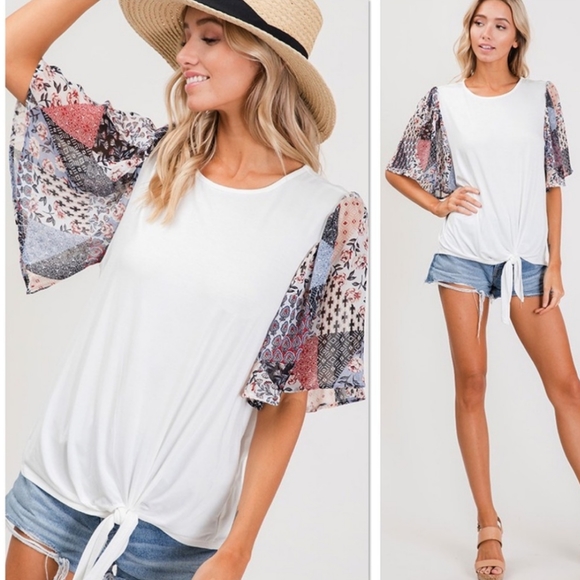 Color block tie front blouse - Picture 5 of 5